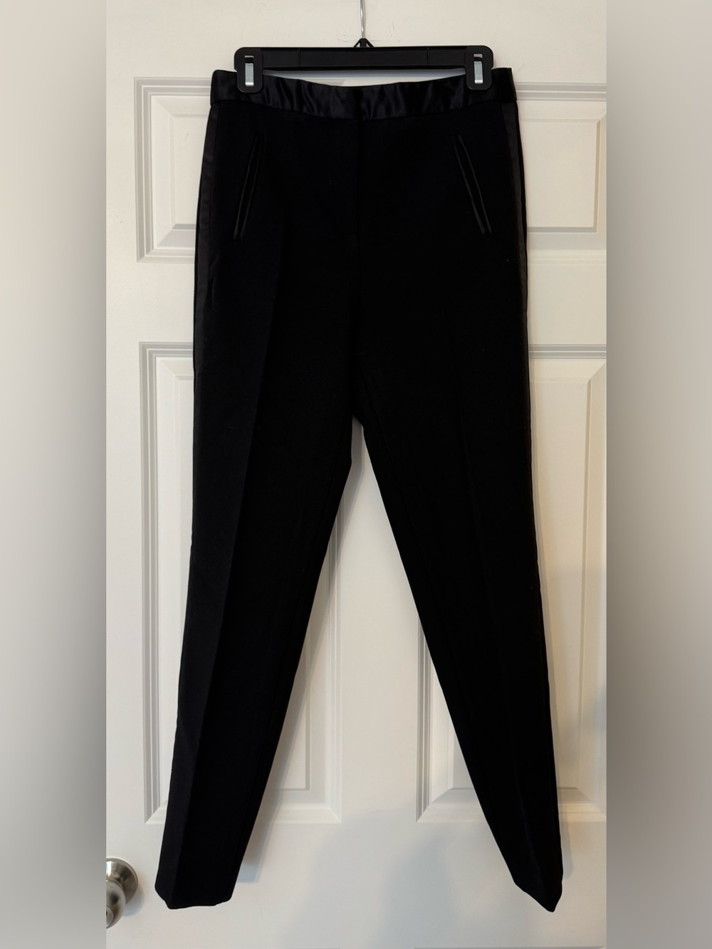 Zara. Black Zara tuxedo trousers featuring contrasting satin side stripes and a